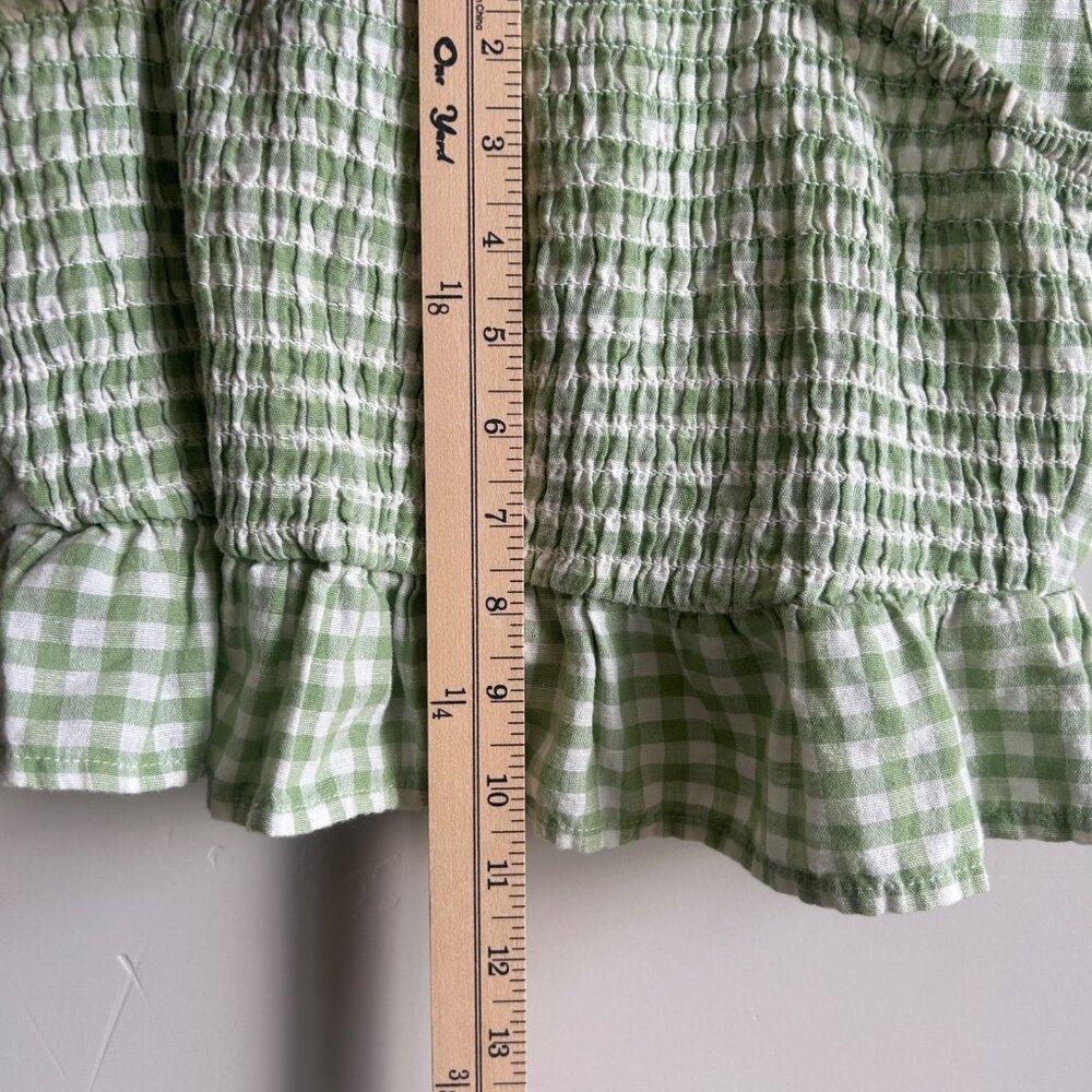 American Eagle 2 Piece Crop Top Flowy Pants Large Green Lined Gingham Hippie - Picture 8 of 16